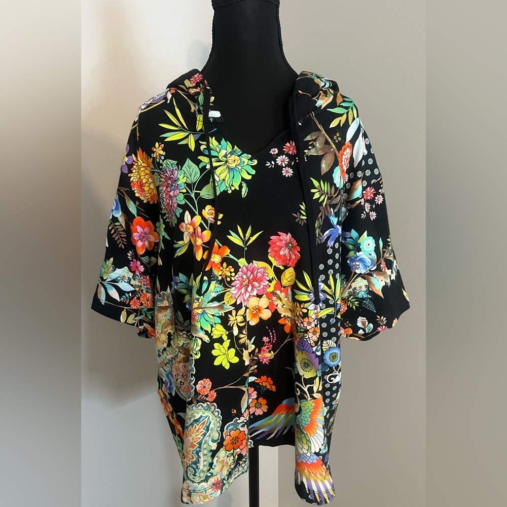 Johnny Was Dreamer Floral Black Women's Top